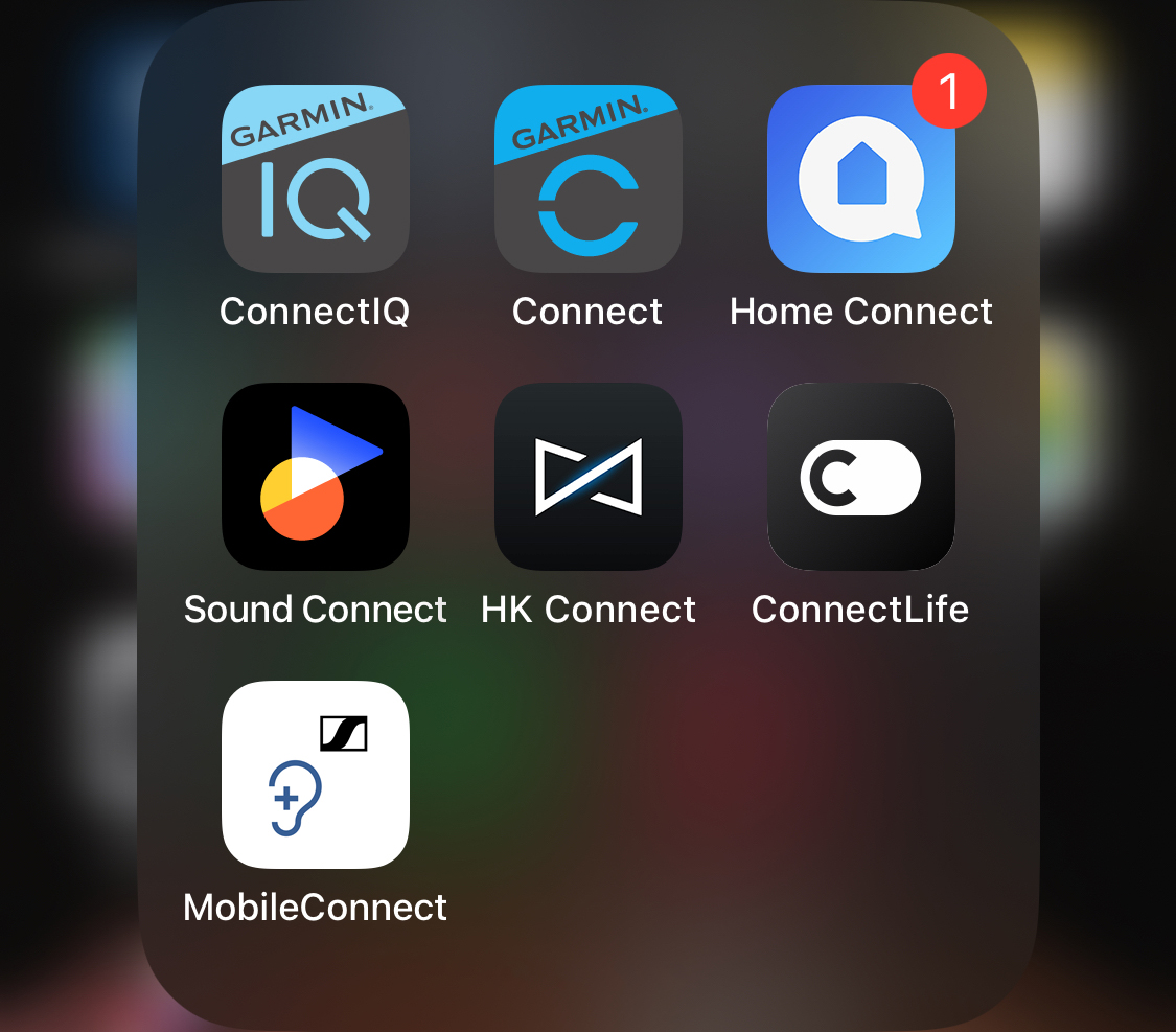 Eksempler på en masse apps i samme kategori der alle bruger ordet "Connect" og skaber stor forvirring for brugerne.